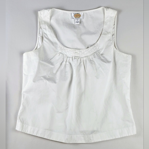 Talbots Petites Sleeveless Top Pleated Scoop Neck Tank Blouse Cream 12P Cotton - Picture 1 of 10